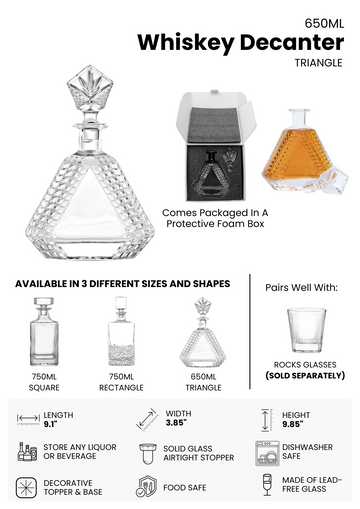 650ml Glass Whiskey Decanter - Triangular