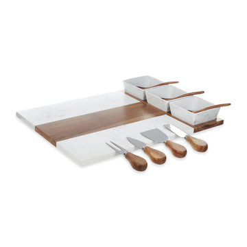 Marble & Acacia Wood Charcuterie Board – 11 Piece Gift Set