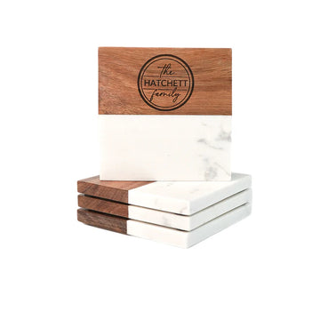 Marble & Acacia Wood Coasters – 5 Piece Gift Set