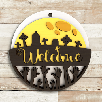 Halloween “Welcome” Graveyard Door Sign