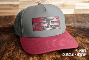 Durra Bull 5-Panel Snapback Hats - Charcoal/Maroon