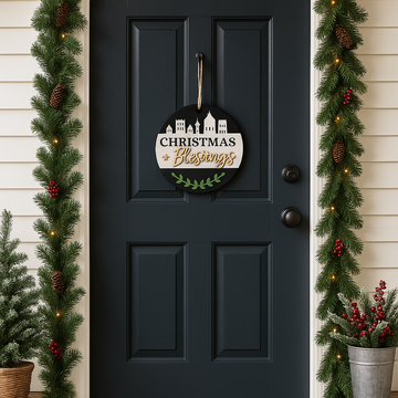Christmas Blessings Round Wooden Sign