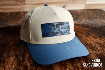 Durra Bull 5-Panel Snapback Hats - Sand/Indigo